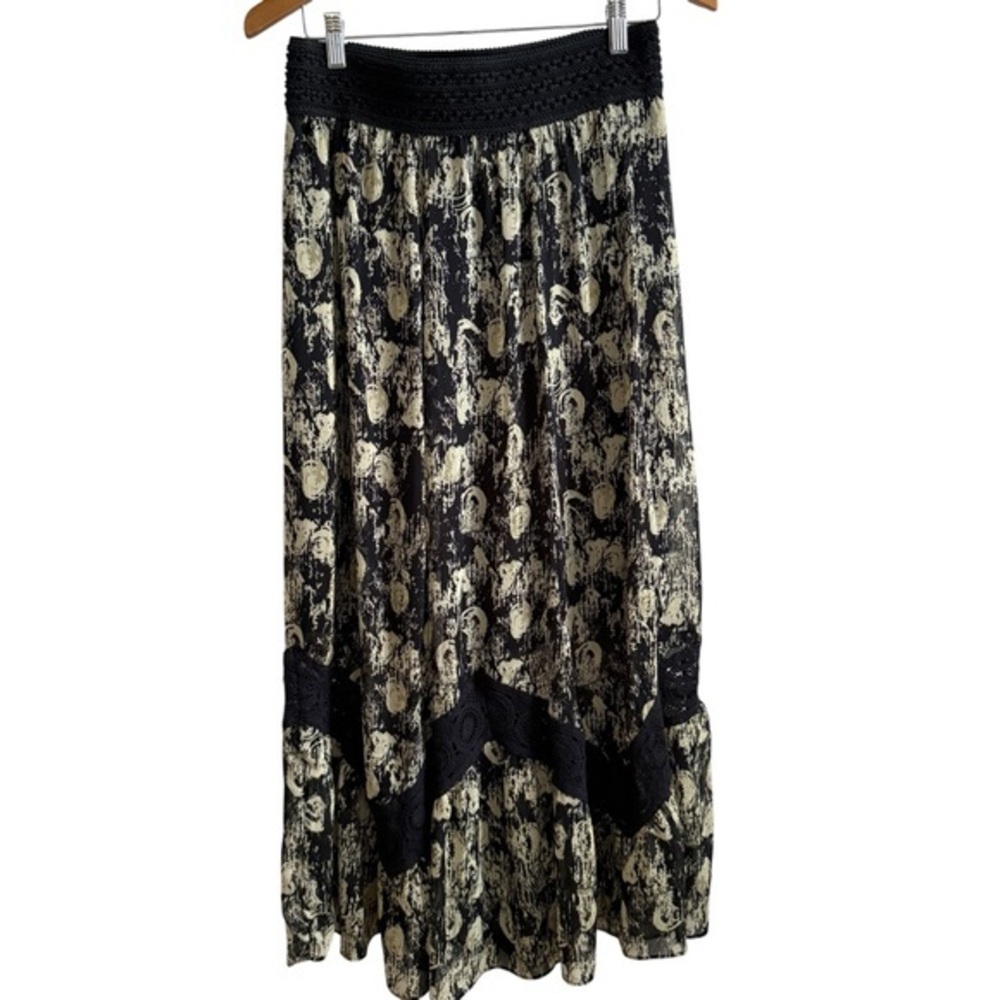 Lapis Black and Cream Boho Maxi Skirt
